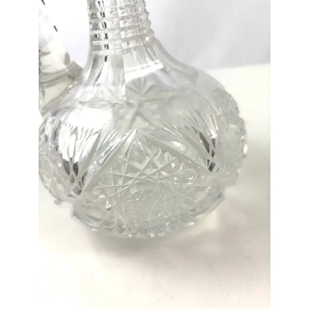 Antique Clear ABP Cut Glass Wine Decanter +‎ Stopper Cruet Stepped Ring Neck